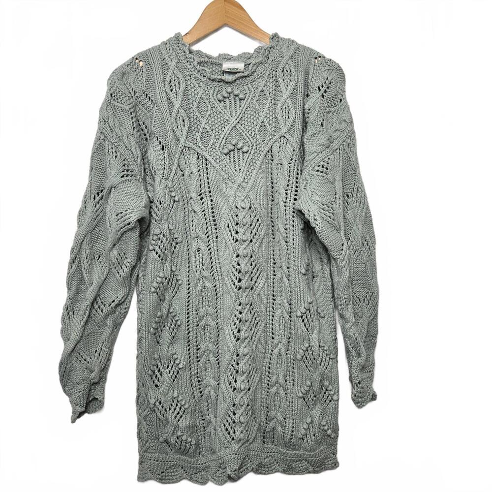 Laura Ashley Cotton Sweater Womens Small Blue Knit Crochet Long